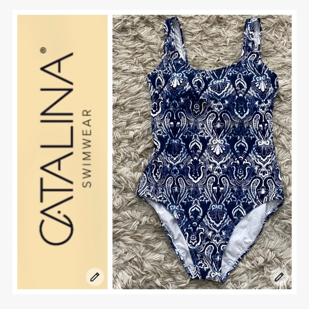 Catalina One Piece Blue and White Shell Print Swimsuit